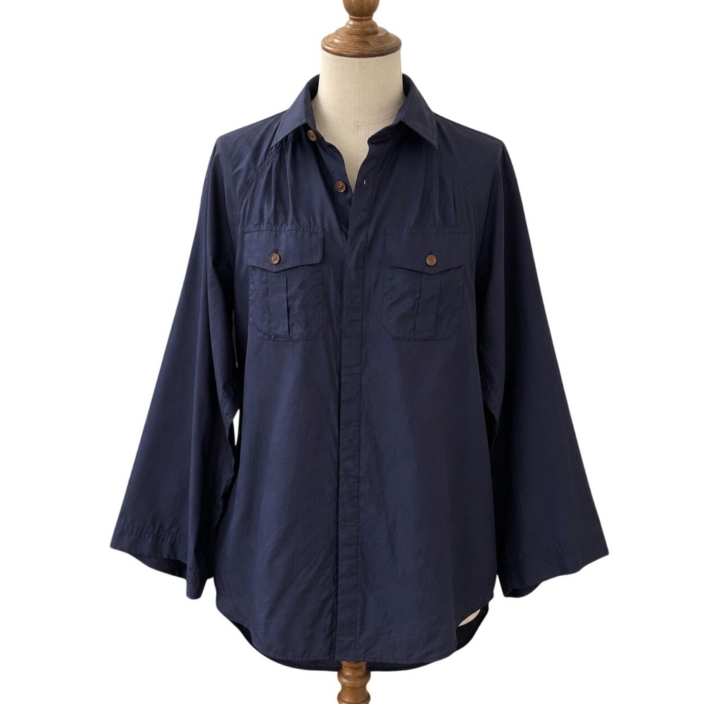 Vintage Ralph Lauren Black Label Silk Cotton Navy Utility Shirt Blouse XS S